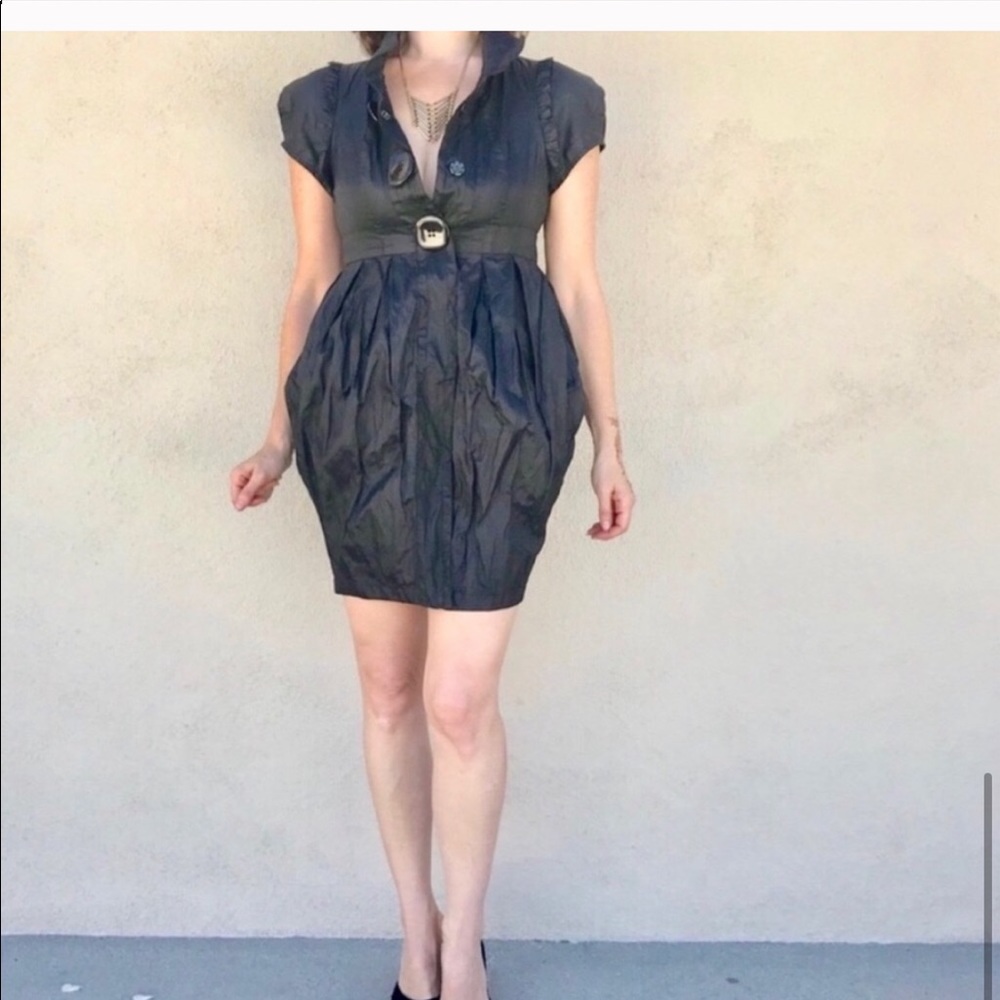 C. luce Black lab coat DRESS JACKET long metallic pockets overcoat avant-garde - Picture 4 of 7